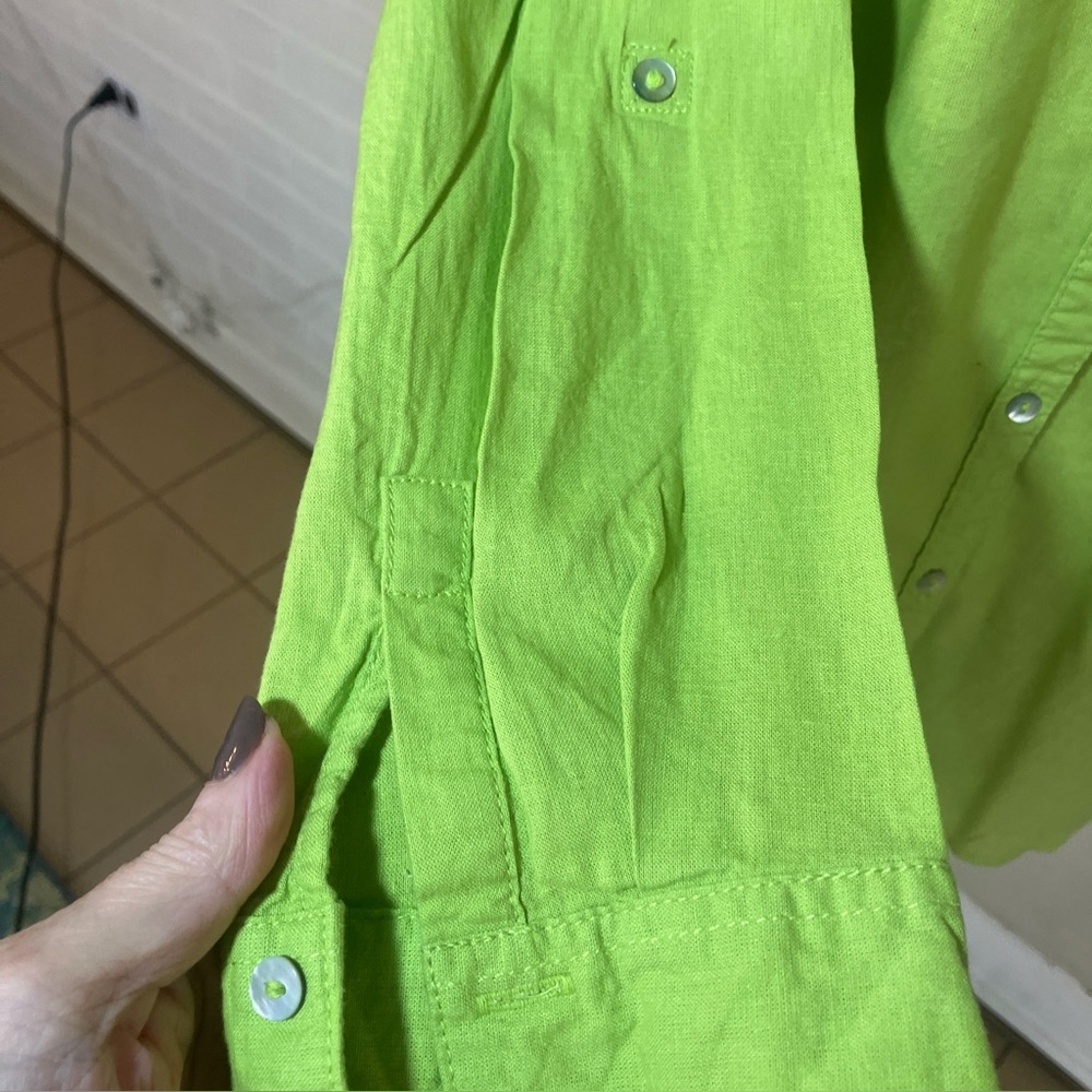Martha Stewart Apple Green Button Down Linen Blend Shirt 1X - Picture 5 of 9